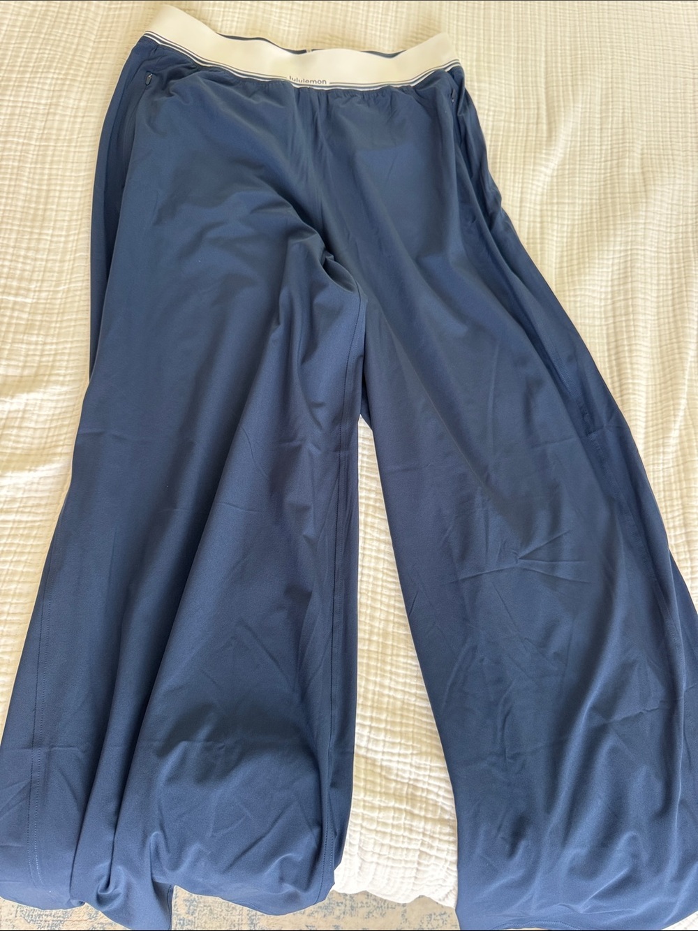 lululemon athletica Navy Wide-Leg Athletic Pants with White Waistband